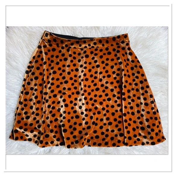 Madewell Velvet Circle Mini Skirt In Leopard Dot Orange Brown Black Size 6 - Picture 1 of 8